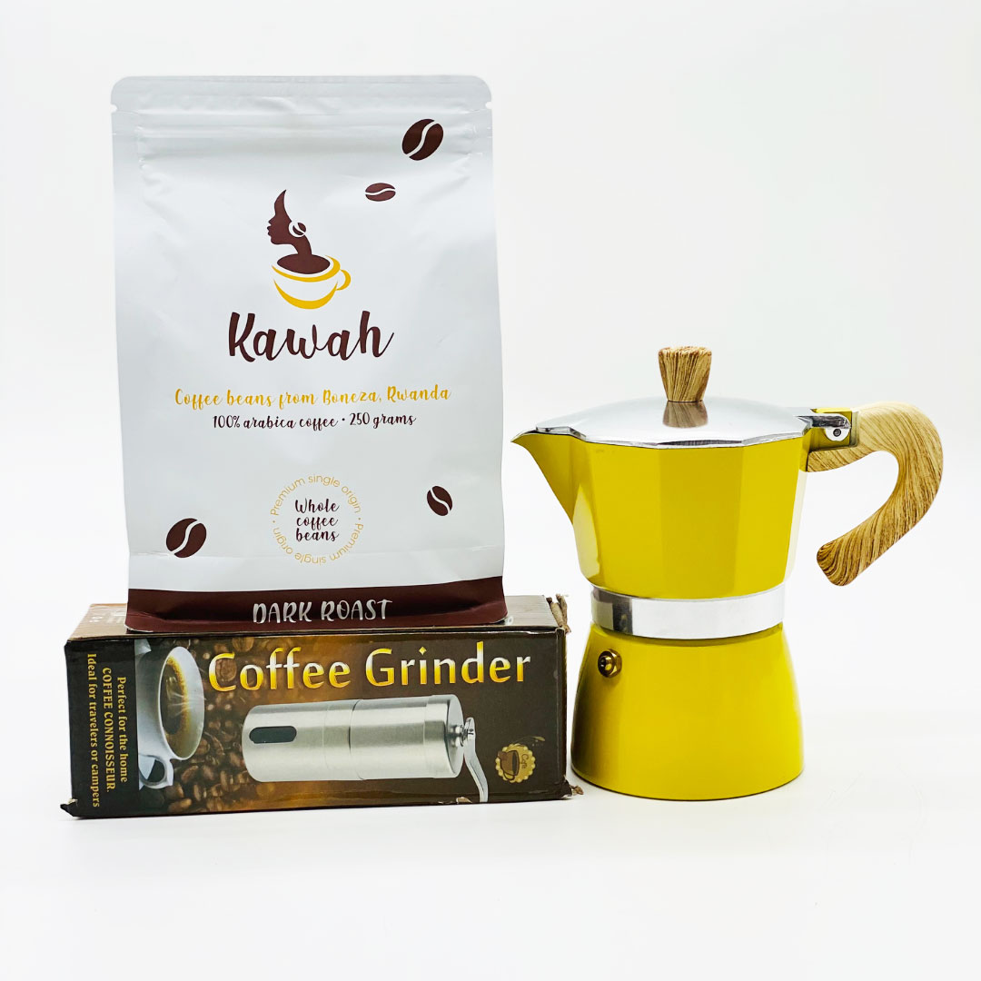 3 cups moka pot and a hind grinder with 